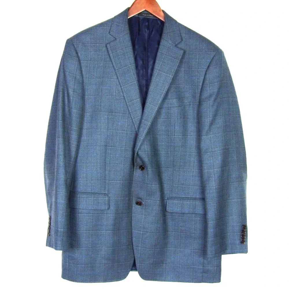 LAUREN Ralph Lauren Blue Plaid 2 Button Wool/Silk Blazer‎ Men's 42 Long